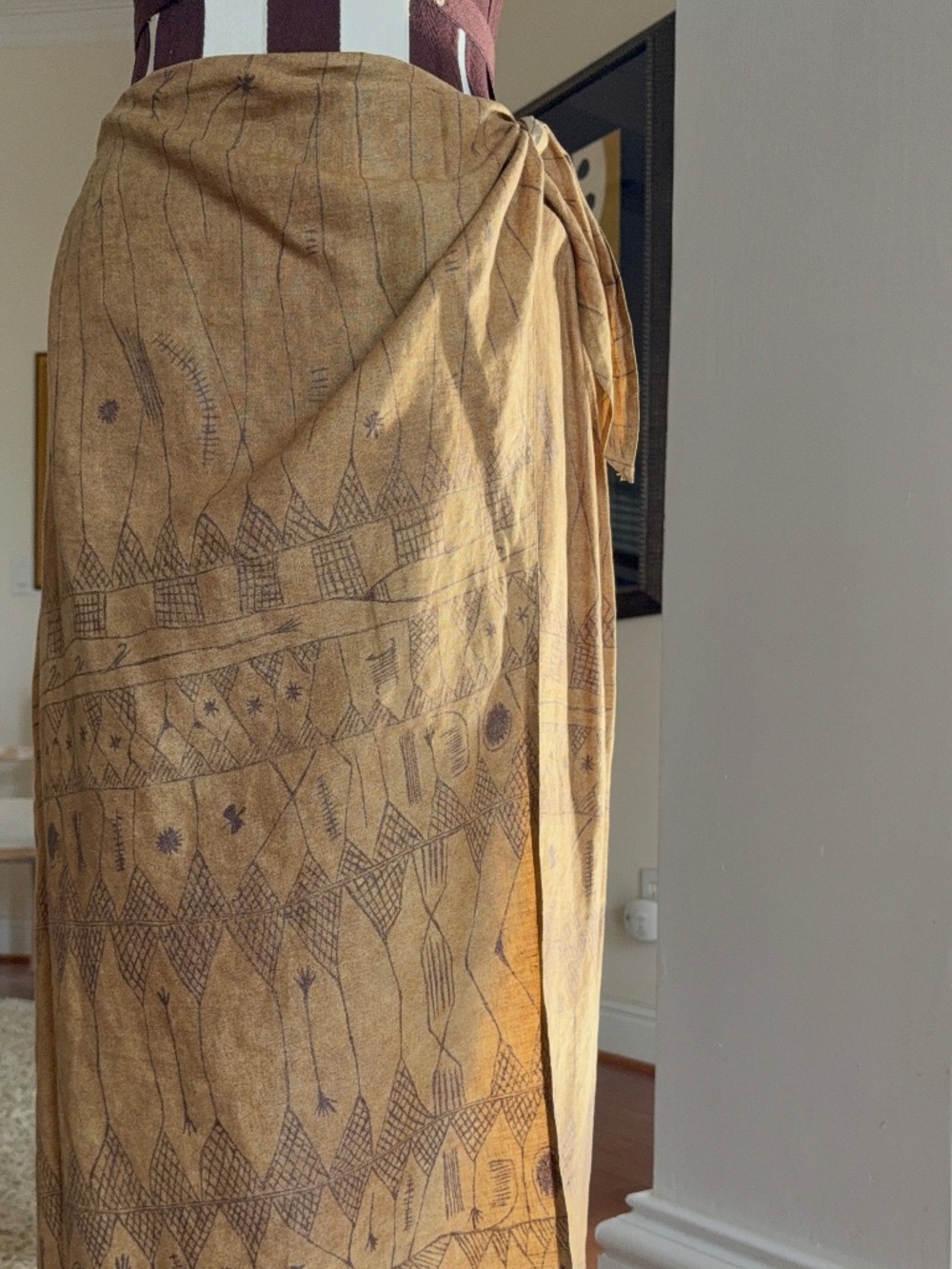 VTG Lauren Ralph Lauren Womens Maxi Tie Wrap Skirt 100% Linen 12 Boho Aztec - Picture 1 of 10